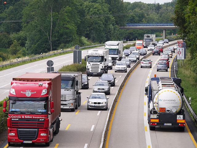 Trucks and cars on a highway