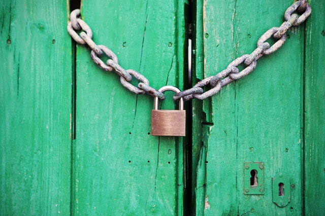 Door locked with a padlock