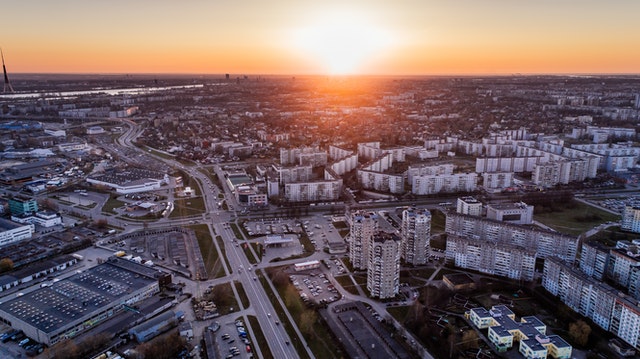 Aerial Photo of High Rise Building during Sunrise