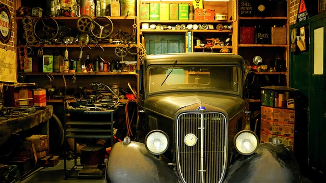 Old Classic car in a garage