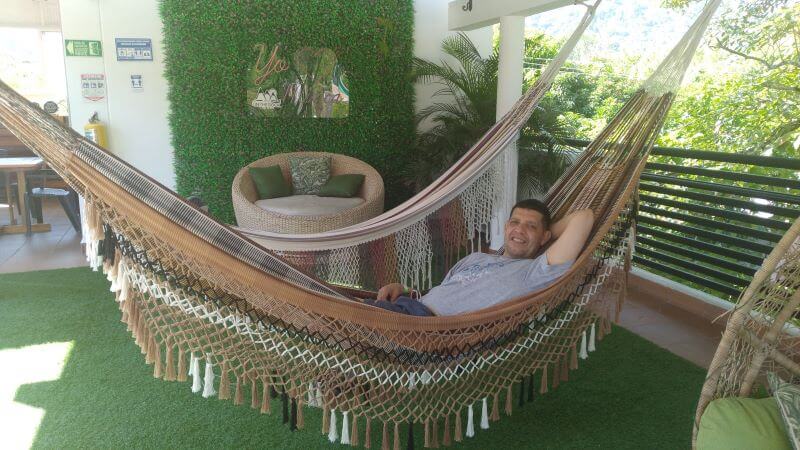 Laying on a hammock