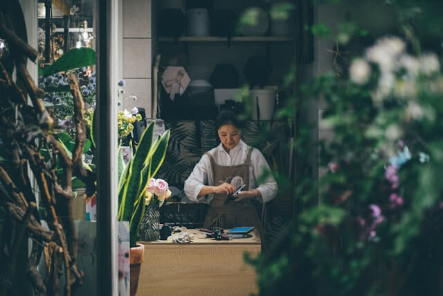 Women working at a flower shop