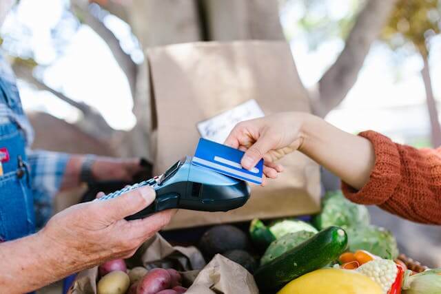 Customer buying a product with a credit card