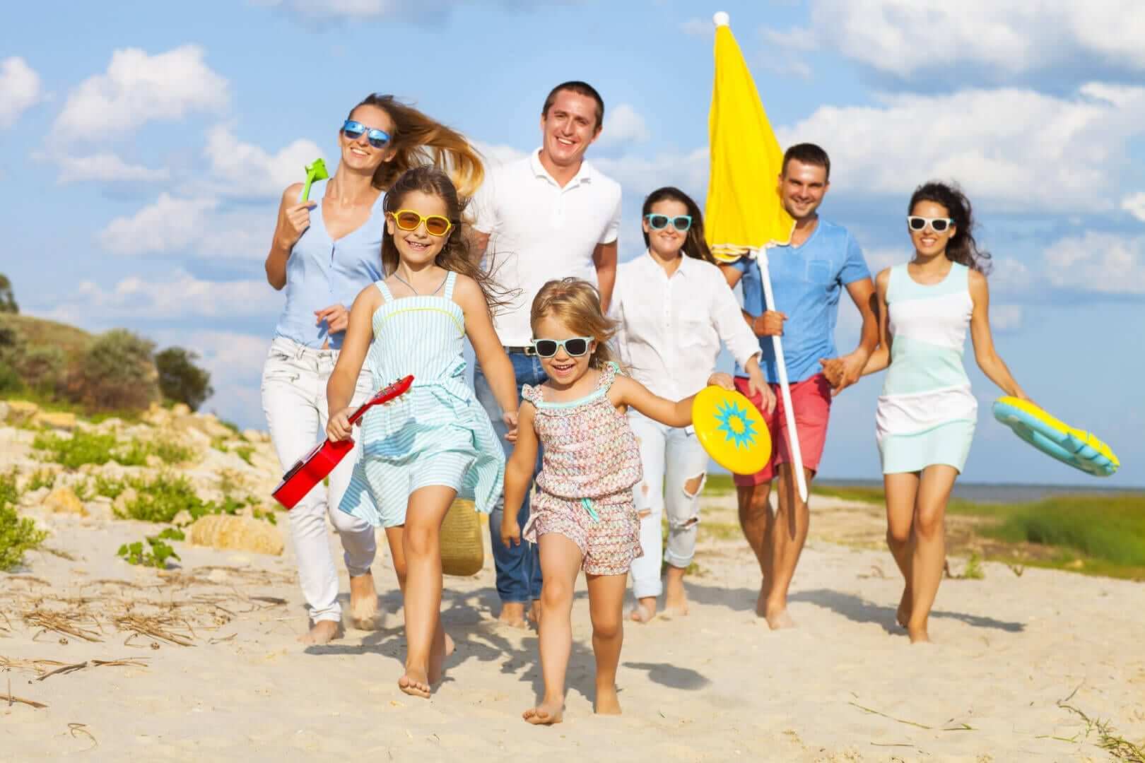 Family going to the beach