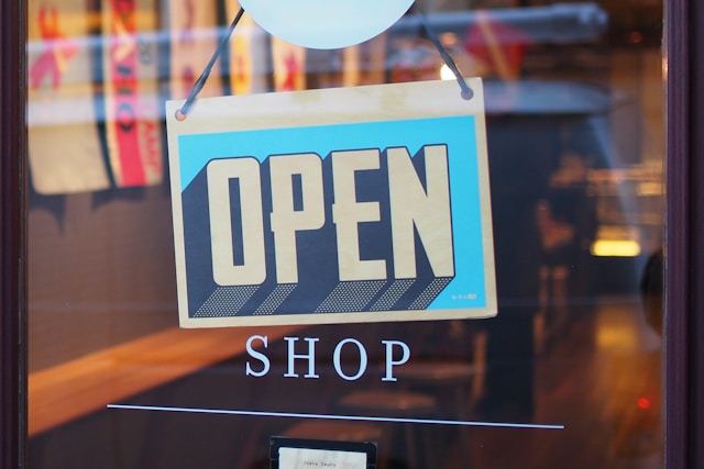 Open sign in a shop